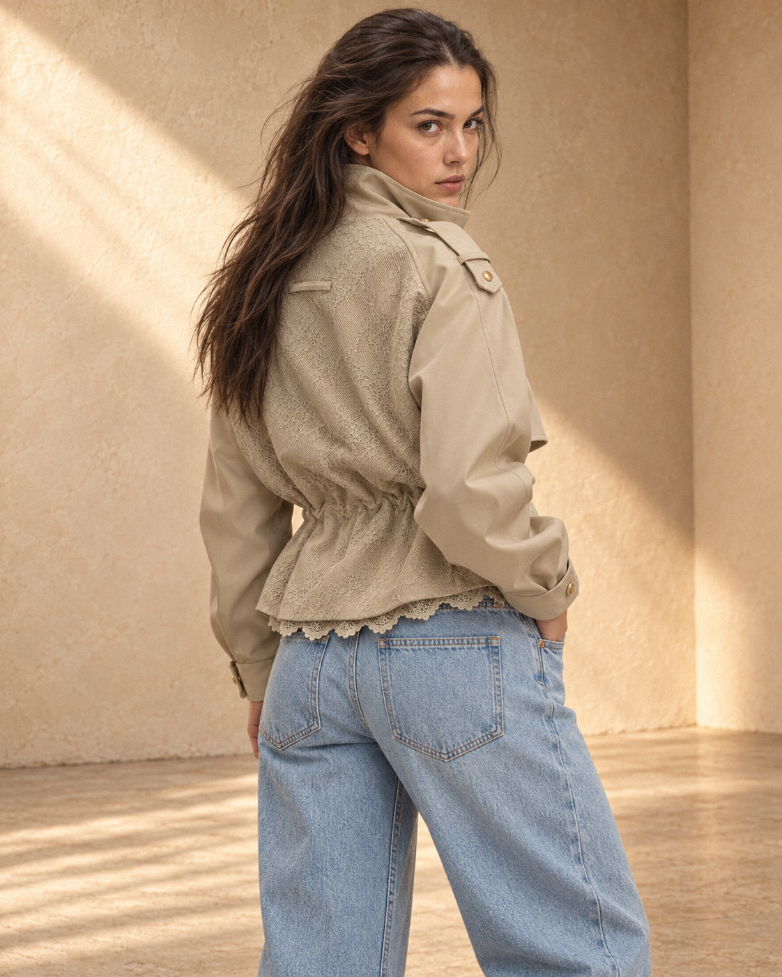 Lace Panel Trench Jacket