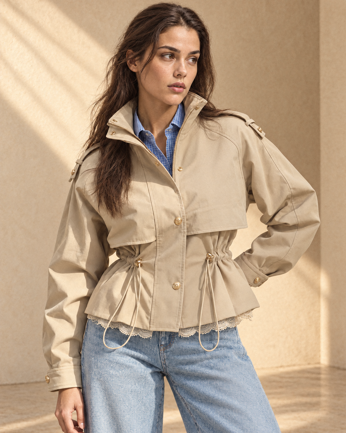 Lace Panel Trench Jacket