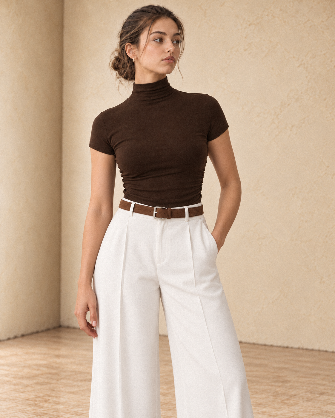 Side Ruched Mock Neck Tee