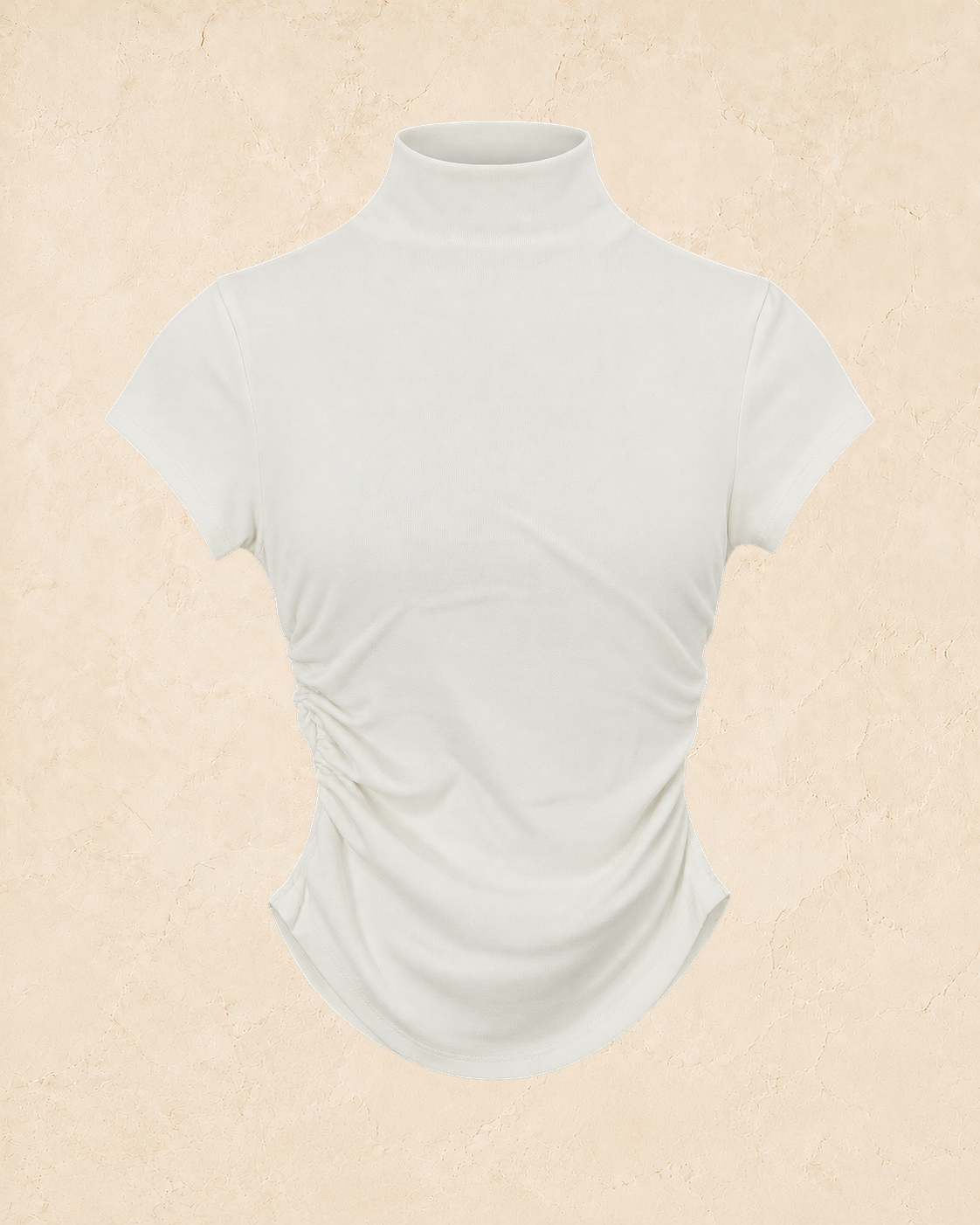Side Ruched Mock Neck Tee